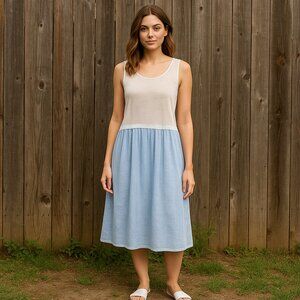 Vasna Cotton Linen Blend Ombre' Blue Midi Dress Size M